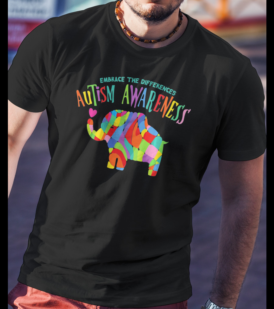 Autism Awareness Embrace The Differences Colorful Elephant T-Shirt