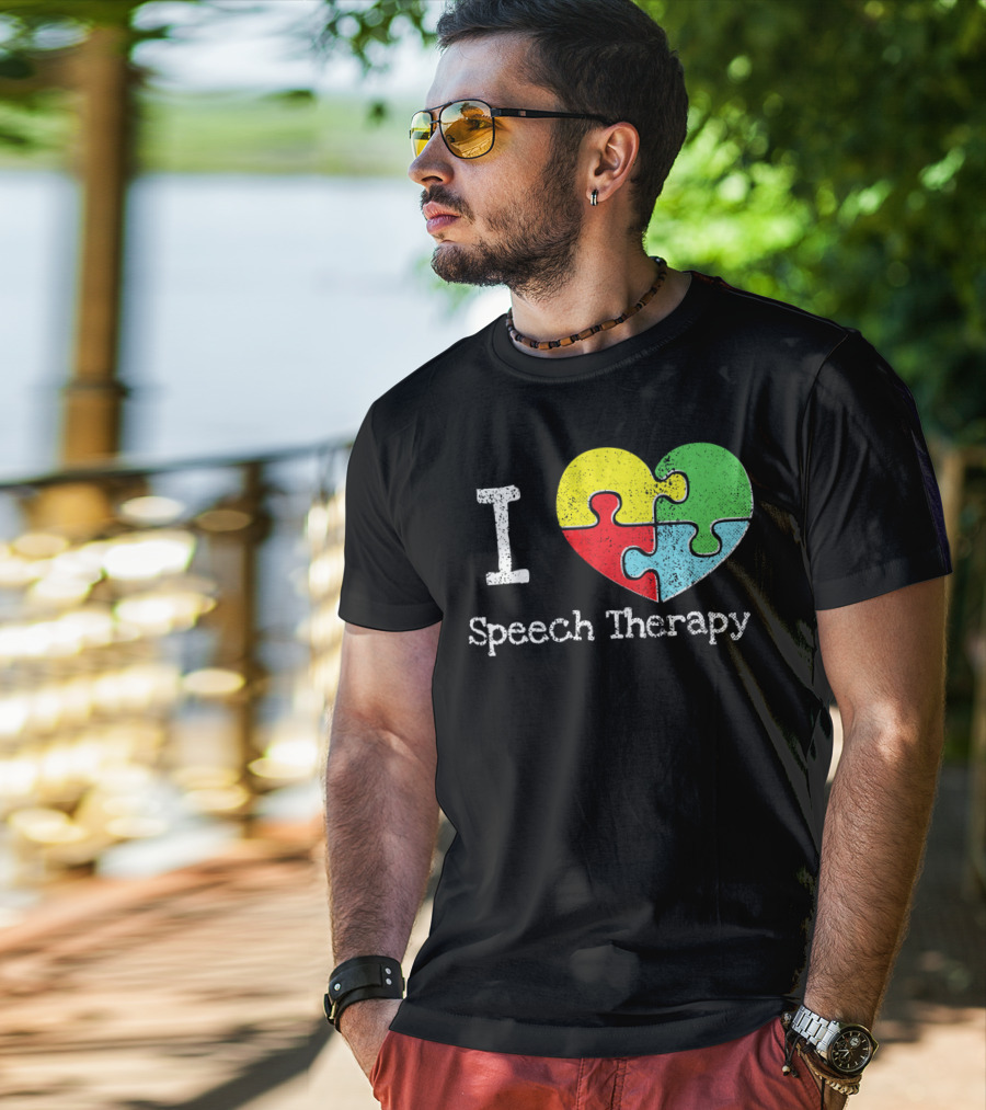 I Heart Speech Therapy Puzzle Autism Awareness T-Shirt