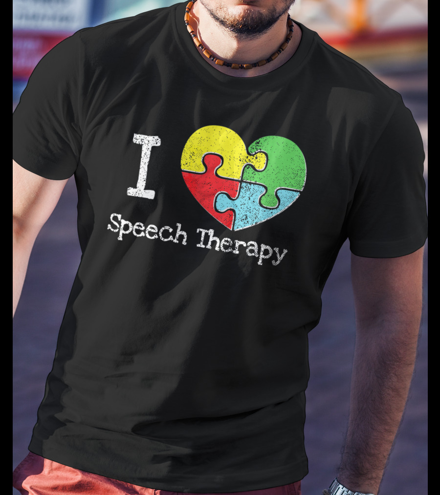 I Heart Speech Therapy Puzzle Autism Awareness T-Shirt