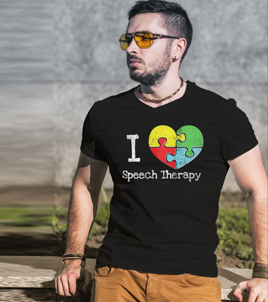 I Heart Speech Therapy Puzzle Autism Awareness T-Shirt