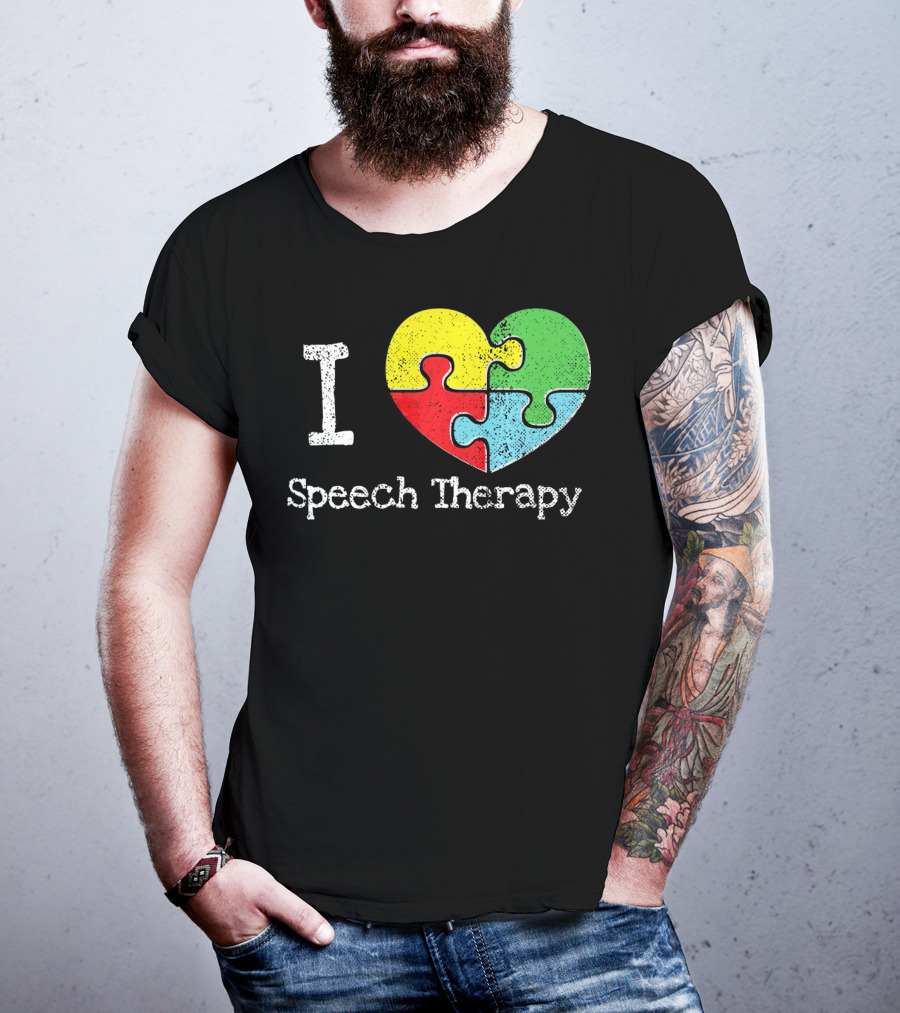 I Heart Speech Therapy Puzzle Autism Awareness T-Shirt