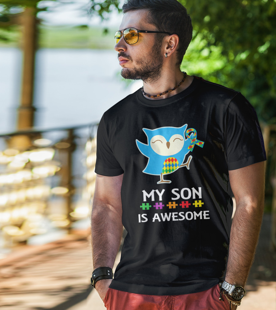 My Son Is Awesome Autism Awareness Owl With Puzzle T-Shirt
