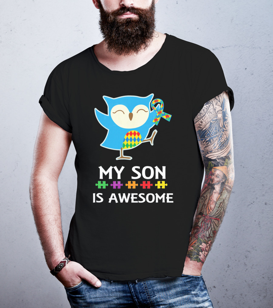 My Son Is Awesome Autism Awareness Owl With Puzzle T-Shirt