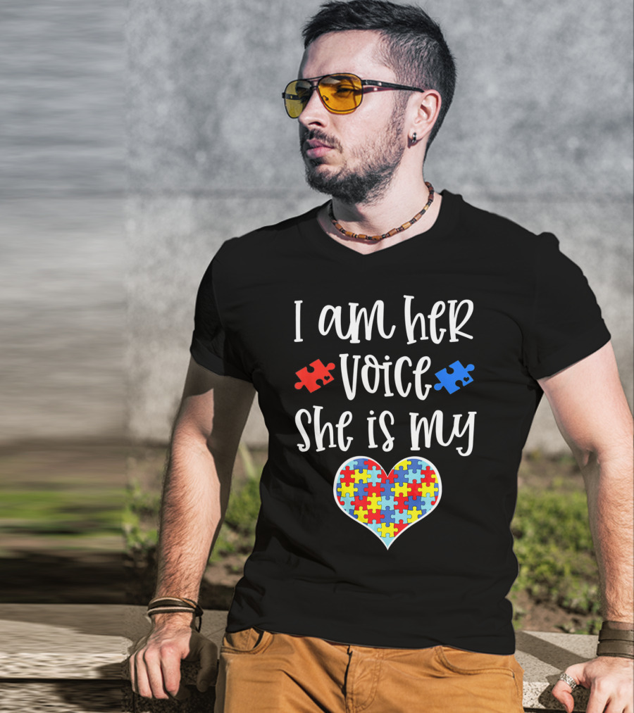 I Am Her Voice She Is My Heart Autism Mom Autistic Daughter T-Shirt