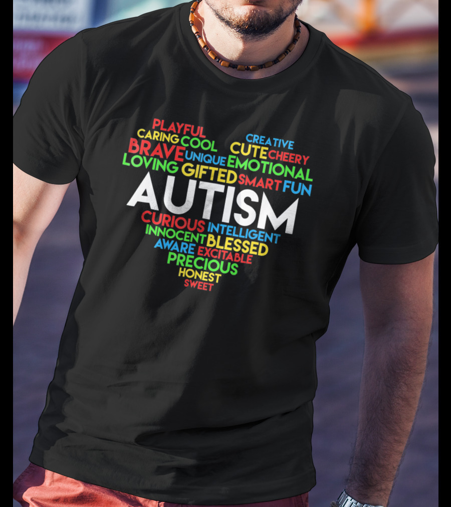 Autism Awareness Word Cloud Heart With Positive Qualities T-Shirt