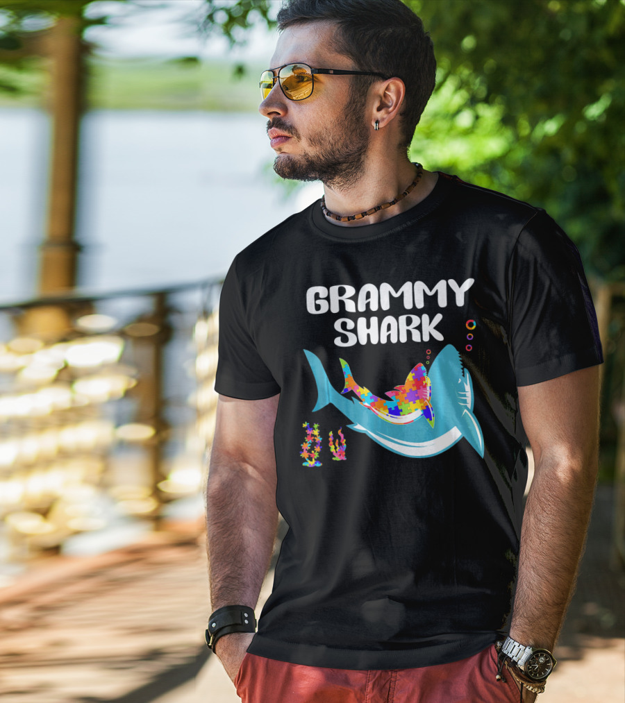 GRAMMY SHARK Autism Awareness Puzzle Shark T-Shirt