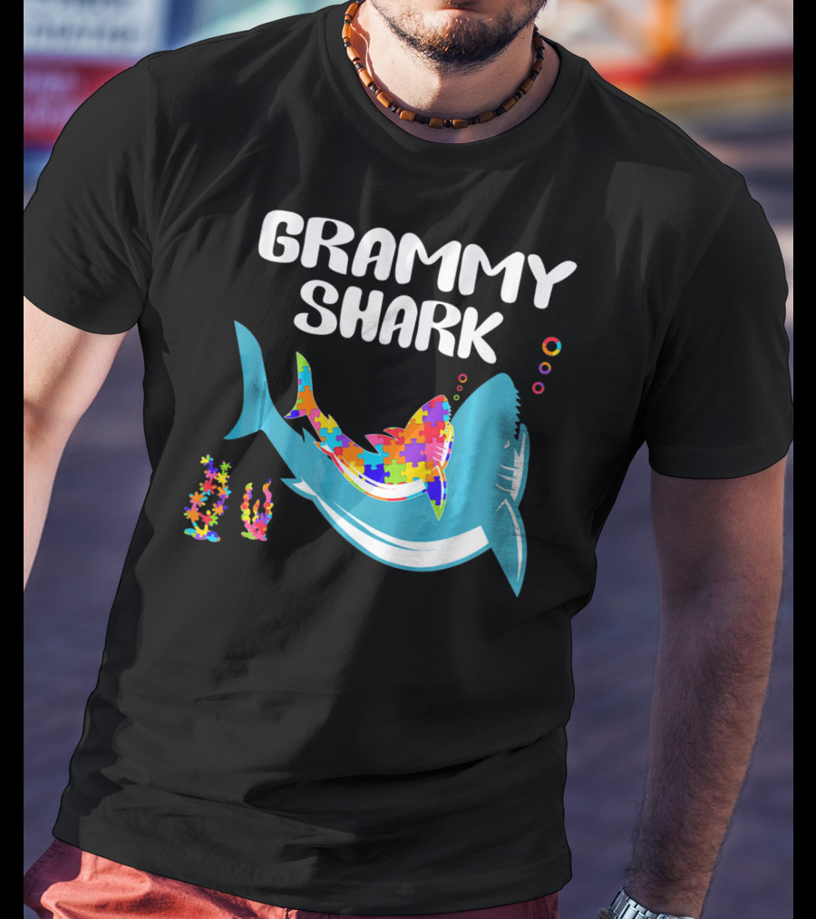 GRAMMY SHARK Autism Awareness Puzzle Shark T-Shirt