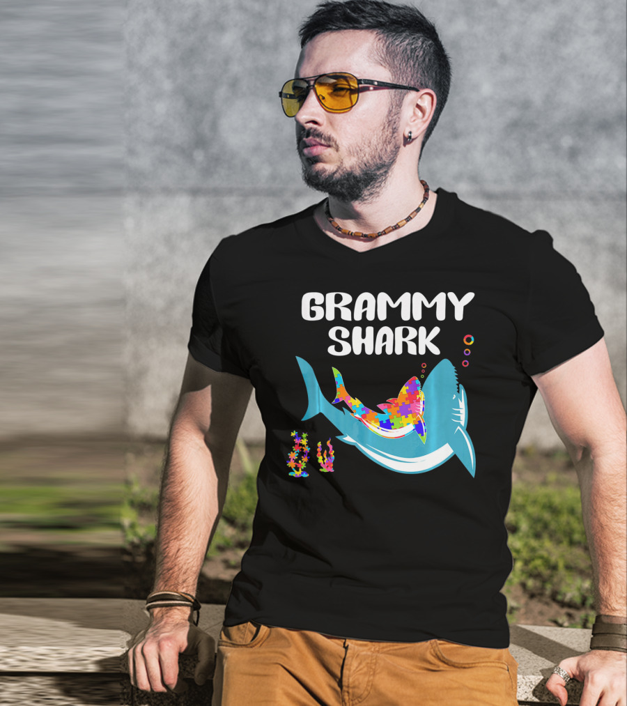 GRAMMY SHARK Autism Awareness Puzzle Shark T-Shirt
