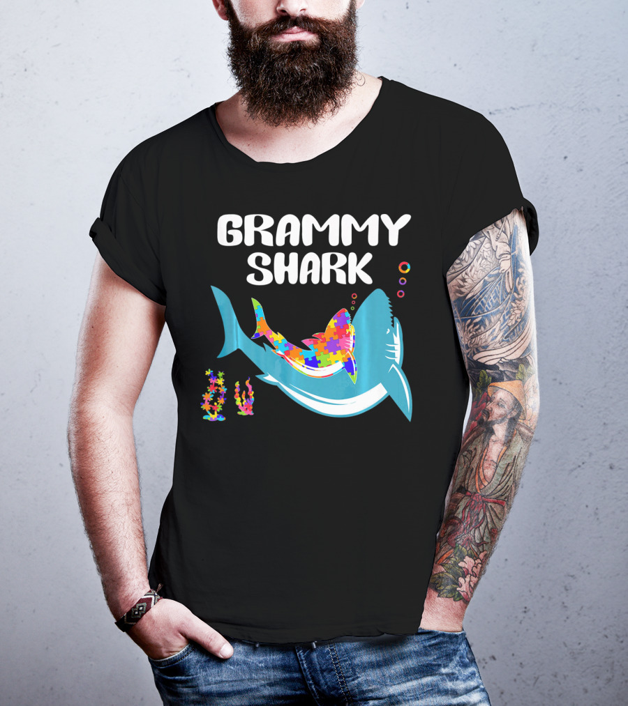 GRAMMY SHARK Autism Awareness Puzzle Shark T-Shirt