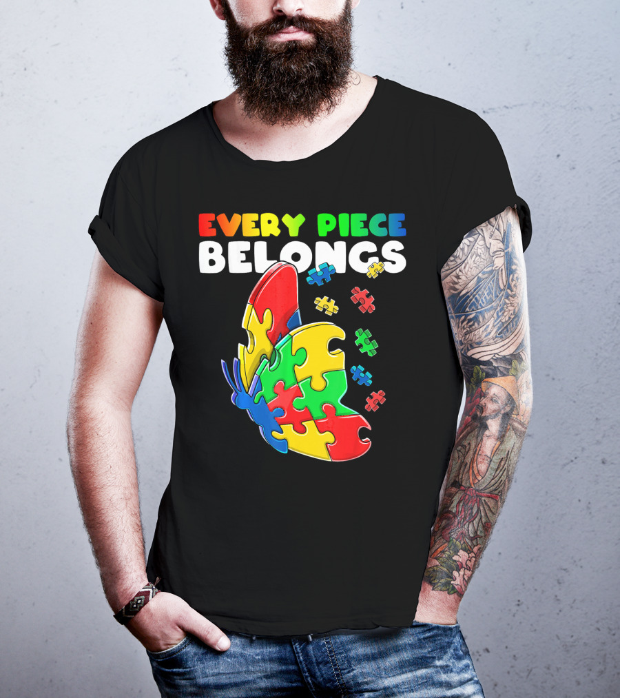 Every Piece Belongs Autism Awareness Butterfly Puzzle Pieces T-Shirt