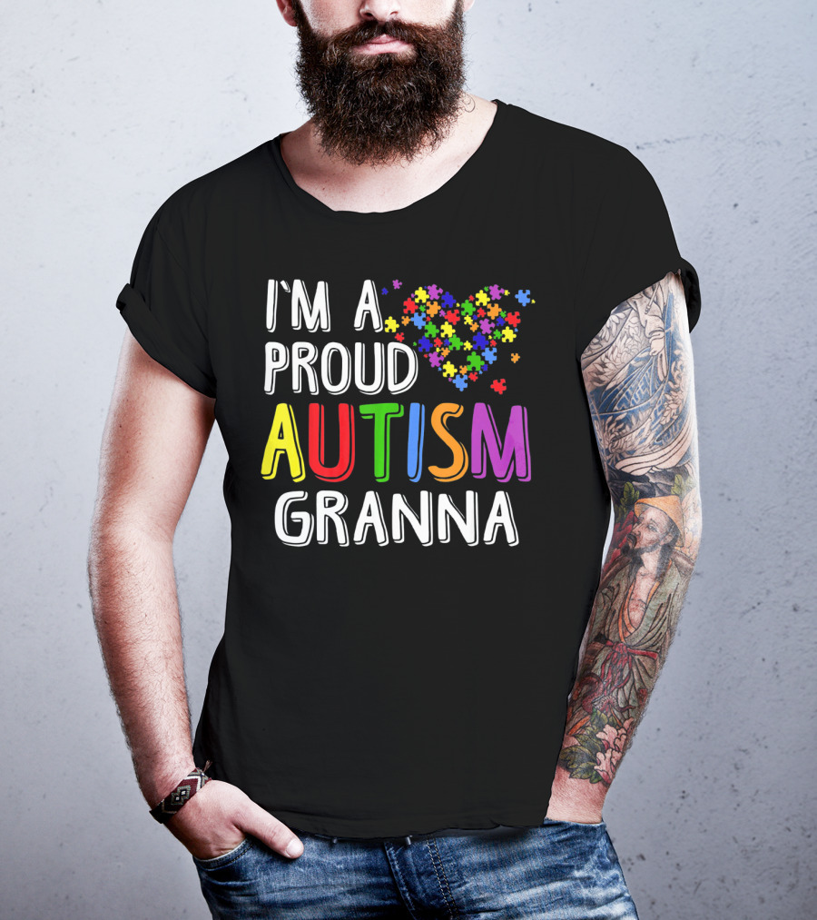 I'M A PROUD AUTISM GRANNA Puzzle Heart T-Shirt