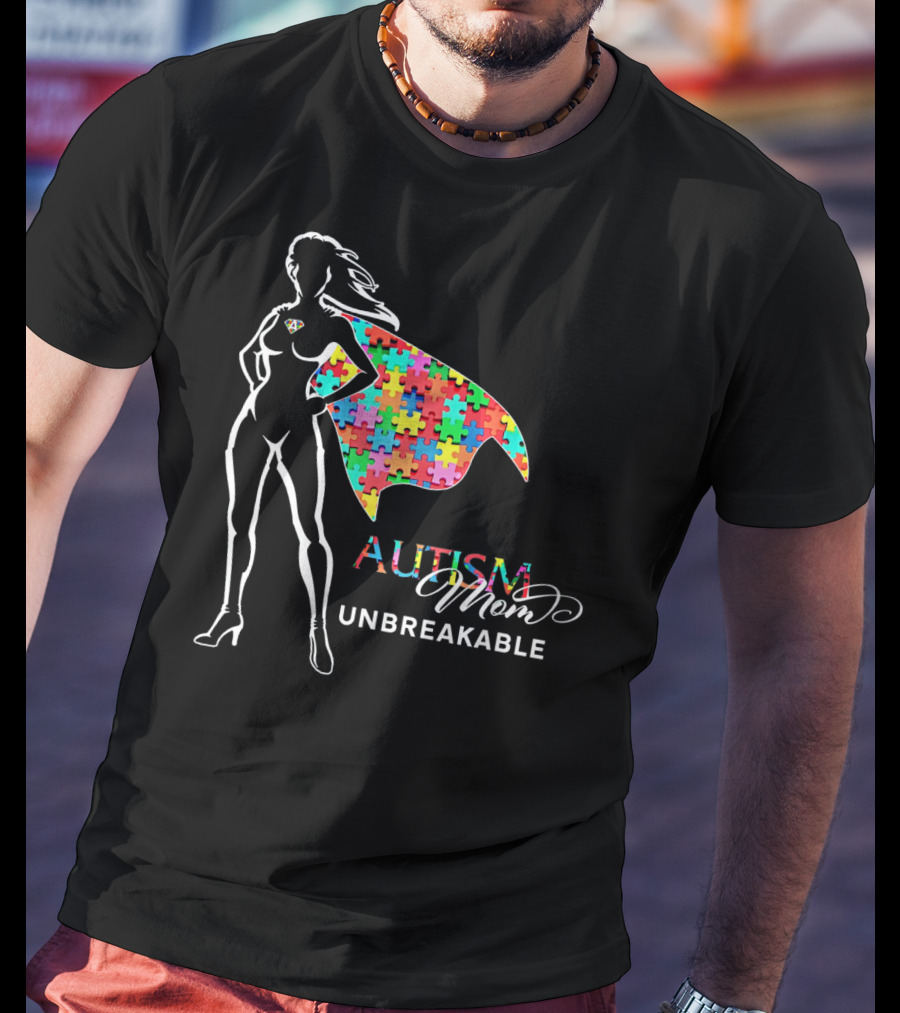 Superhero Autism Mom Unbreakable Puzzle Cape T-Shirt