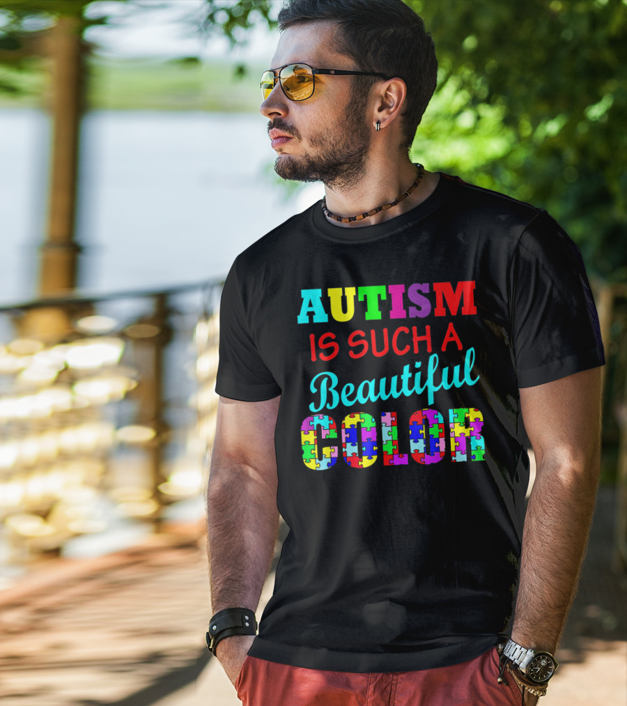 Autism Is Such A Beautiful Color Puzzle Piece Letters T-Shirt