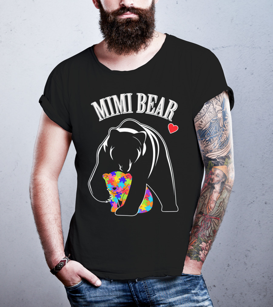 Mimi Bear Autism Awareness Love Puzzle Heart T-Shirt