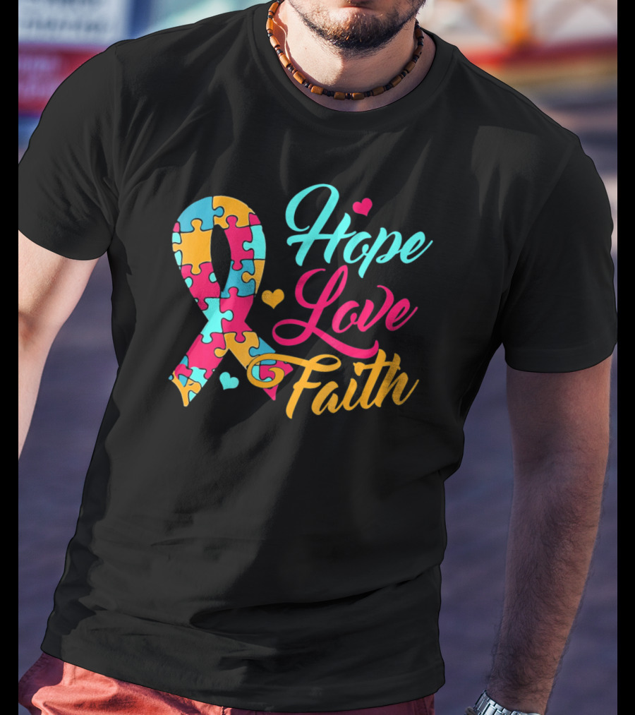 Hope Love Faith Autism Awareness Puzzle T-Shirt