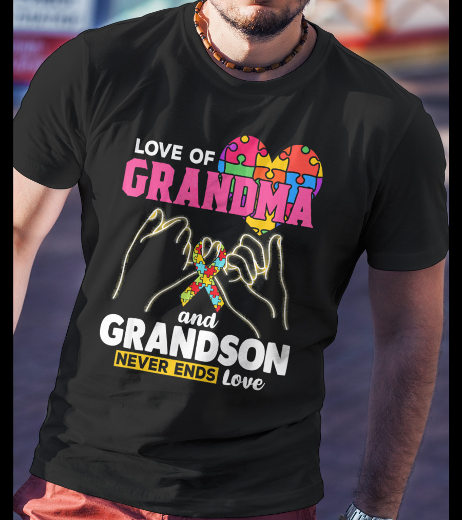 Love Of Grandma And Grandson Never Ends Love Puzzle Heart Hands T-Shirt
