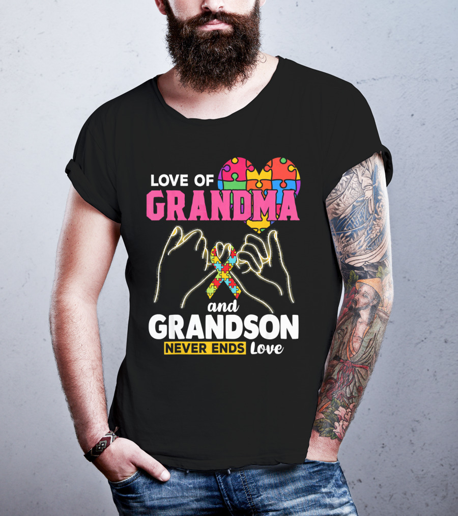 Love Of Grandma And Grandson Never Ends Love Puzzle Heart Hands T-Shirt