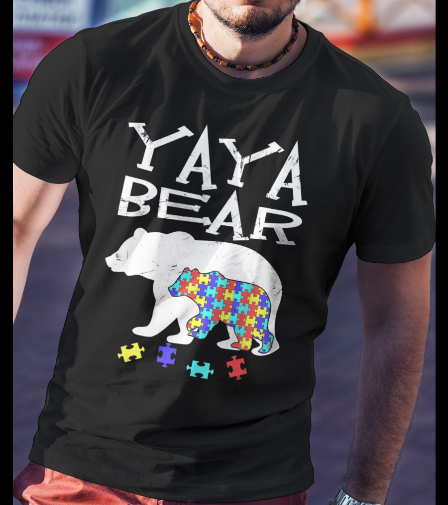 Yaya Bear Autism Awareness Puzzle Bear T-Shirt