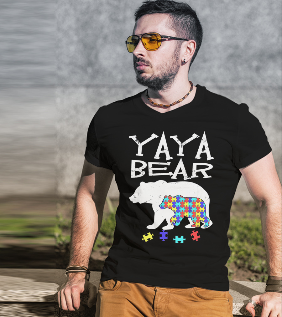 Yaya Bear Autism Awareness Puzzle Bear T-Shirt