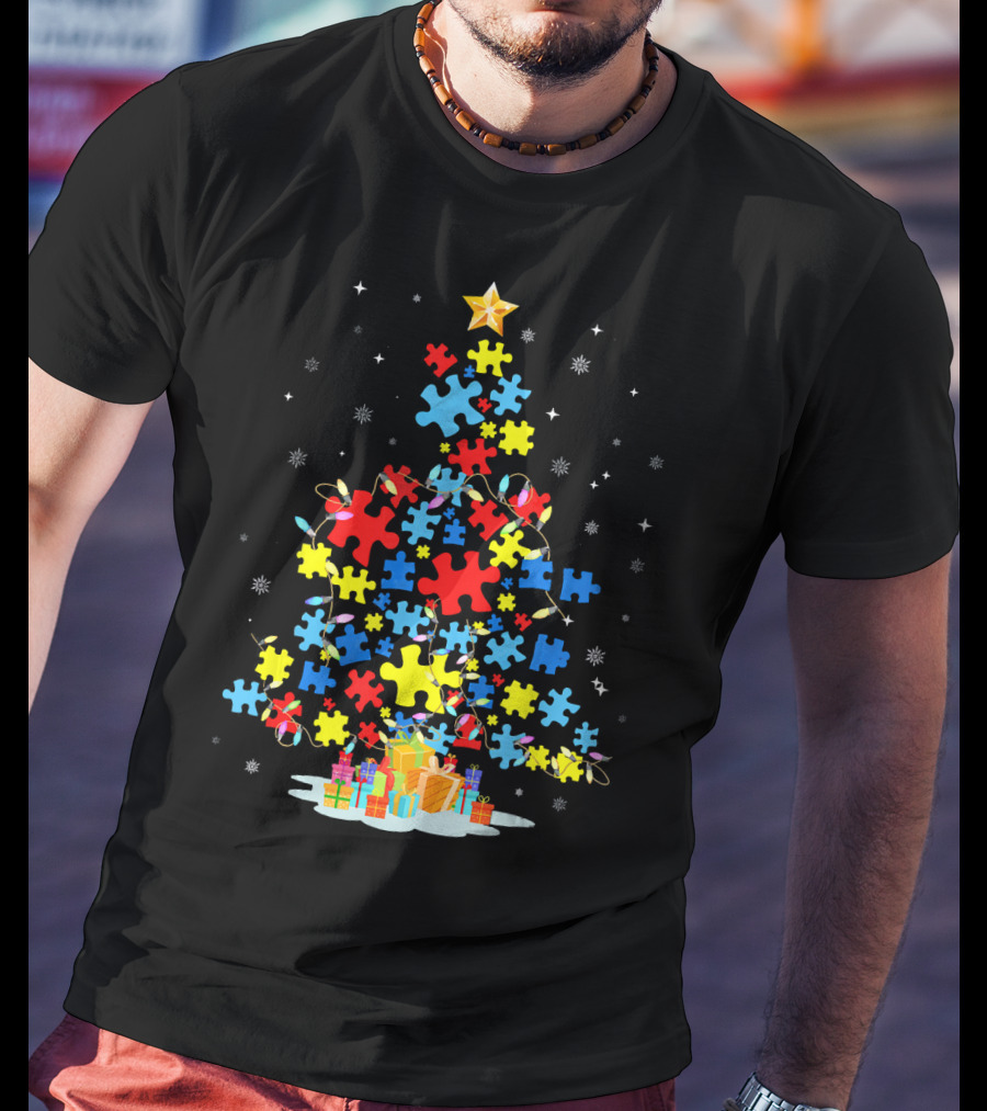 Puzzle Piece Autism Awareness Christmas Tree T-Shirt