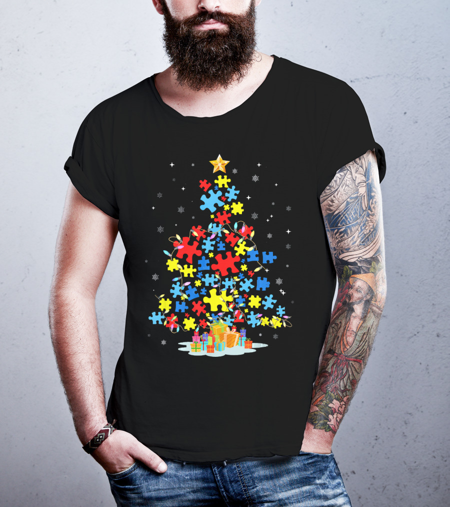 Puzzle Piece Autism Awareness Christmas Tree T-Shirt