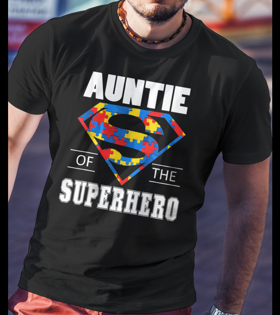 Auntie Of The Superhero Autism Awareness Day Puzzle T-Shirt