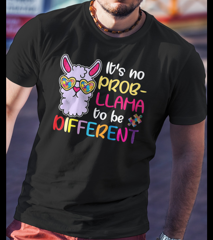 It's No Prob-Llama To Be Different Puzzle Heart Glasses T-Shirt