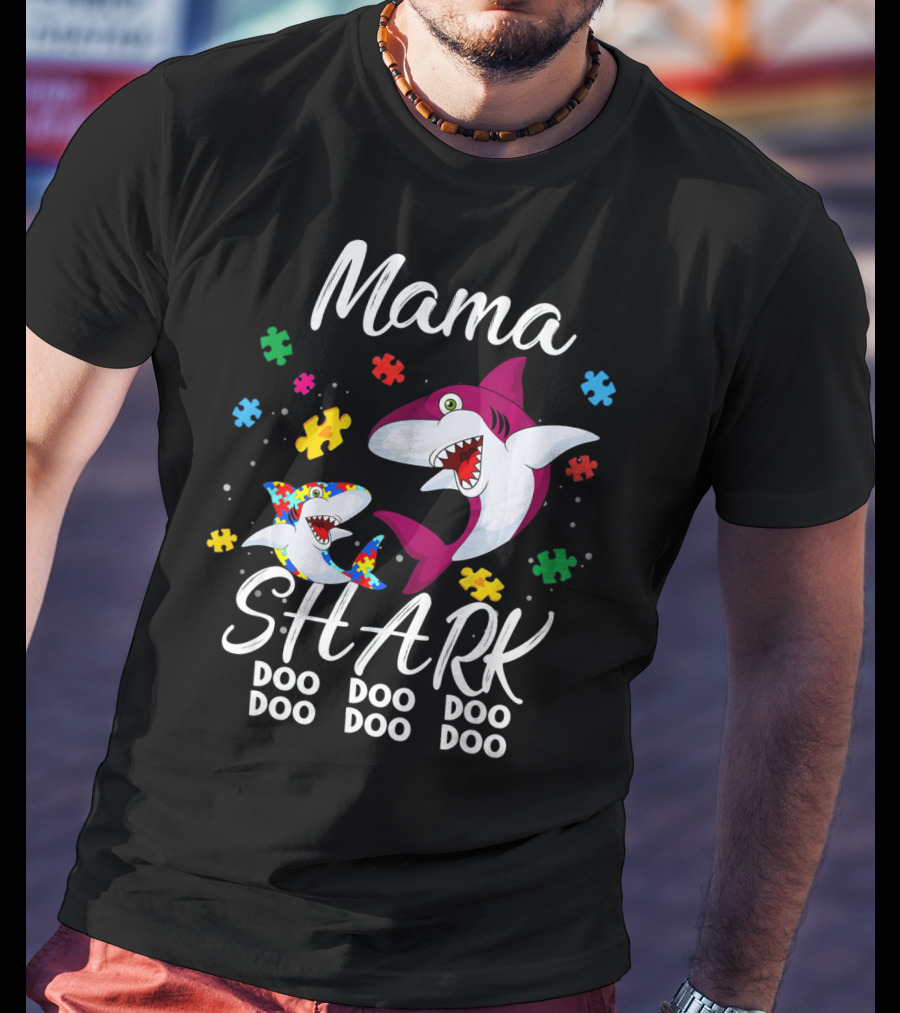 Mama Shark Autism Awareness Doo Doo Doo Puzzle Pieces T-Shirt