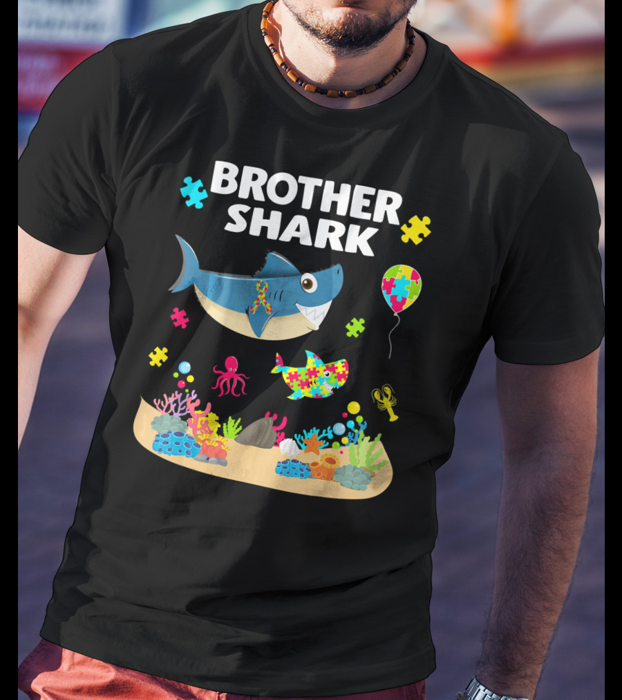 Brother Shark Autism Awareness Puzzle Underwater Scene T-Shirt