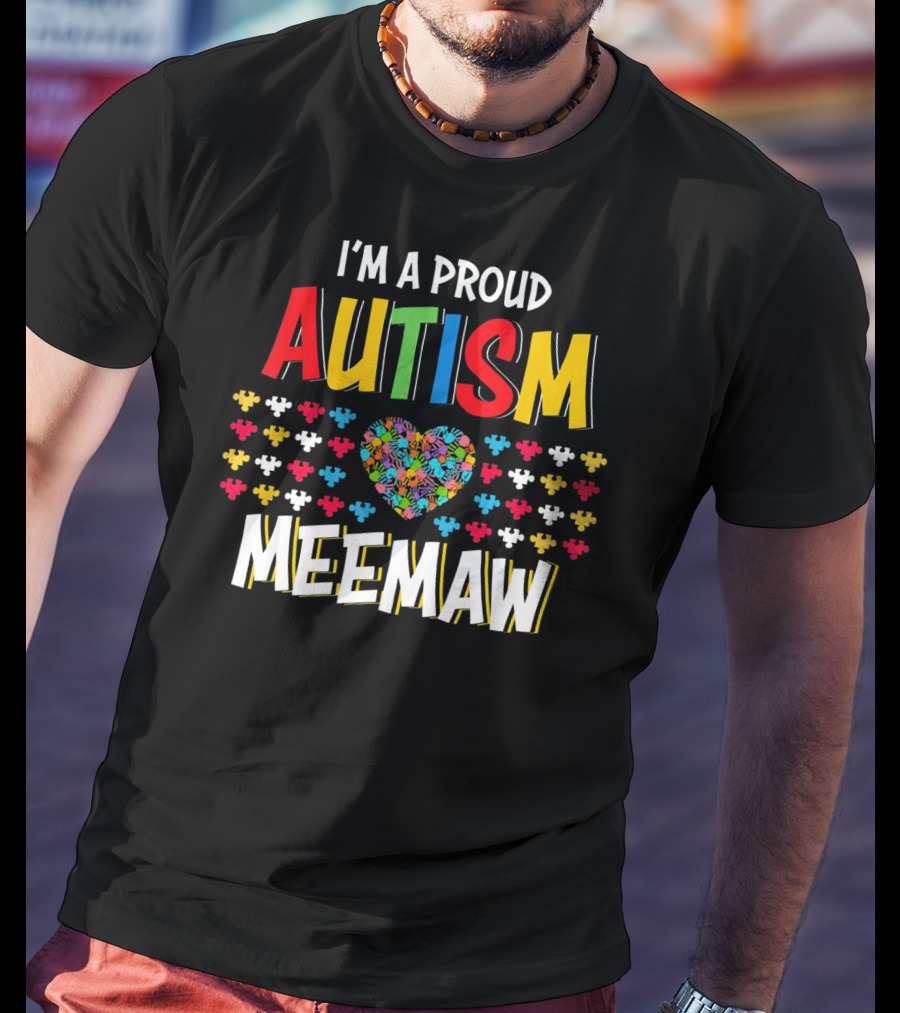 Proud Autism Meemaw Heart Puzzle T-Shirt