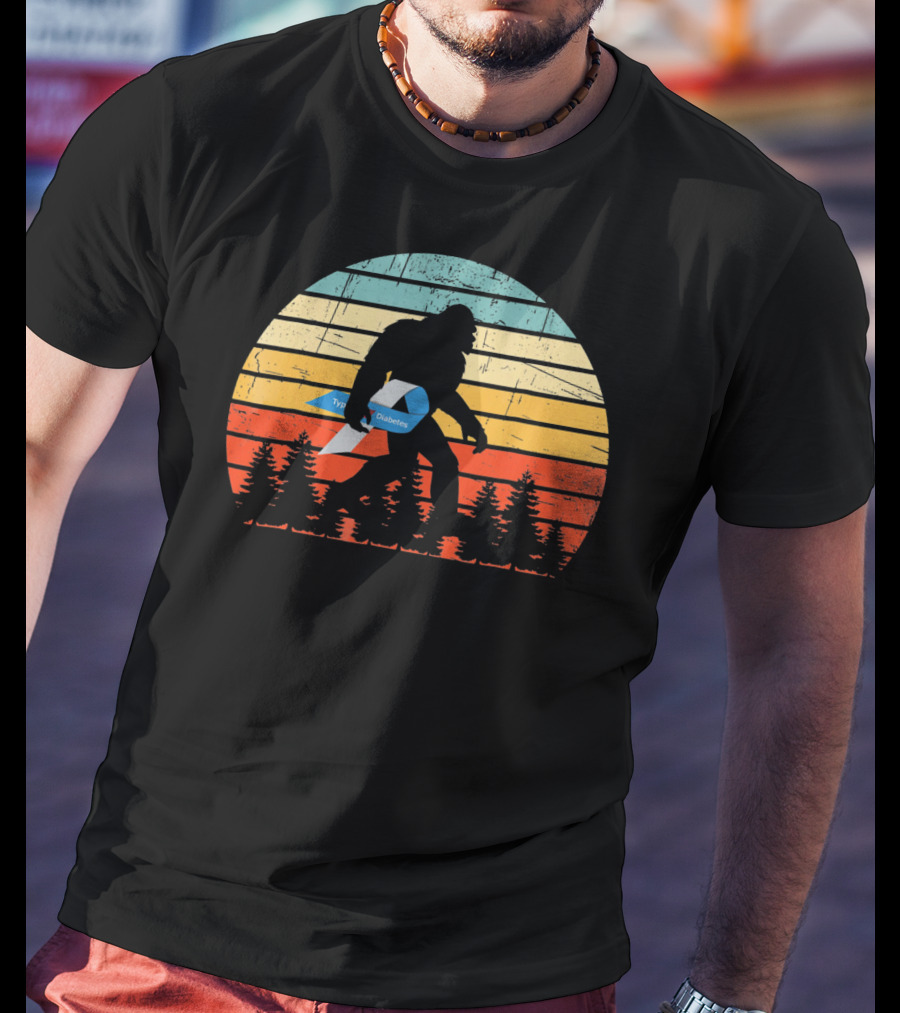 Funny Bigfoot Type 1 Diabetes T1D Retro T-Shirt