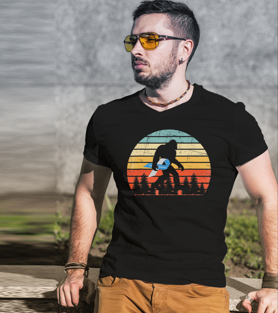 Funny Bigfoot Type 1 Diabetes T1D Retro T-Shirt