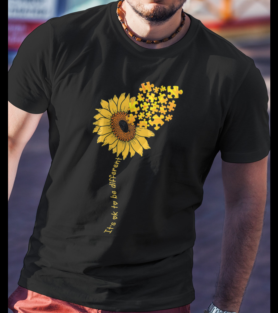 Love Sunflower Puzzle It's OK To Be Different Autism Awareness T-Shirt