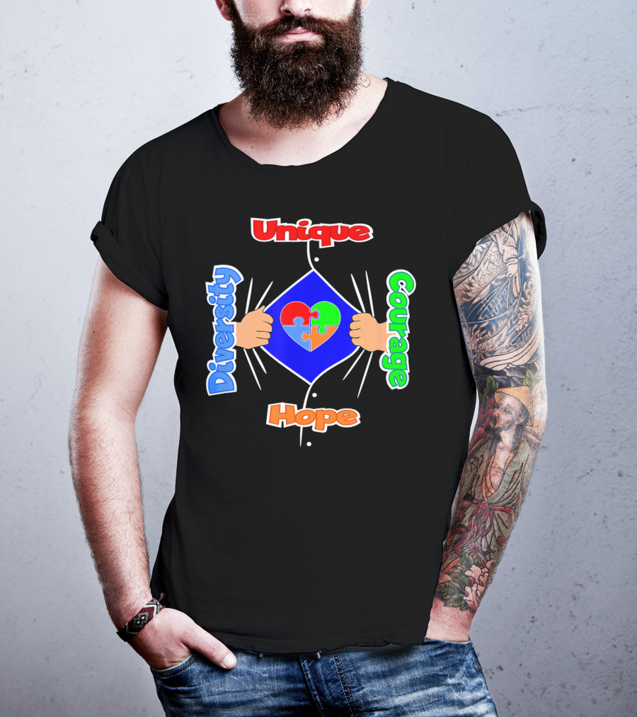 Diversity Unique Courage And Hope Puzzle Heart Superman T-Shirt