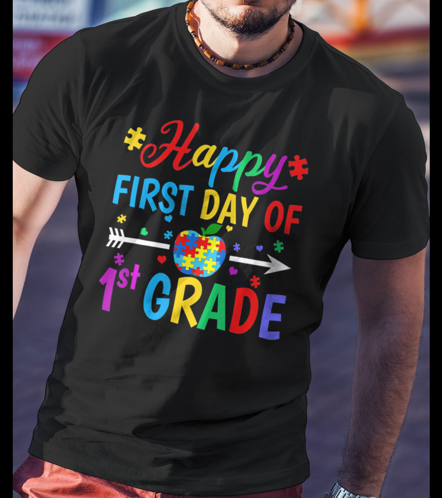 Happy First Day Of 1st Grade Puzzle Apple Arrow T-Shirt