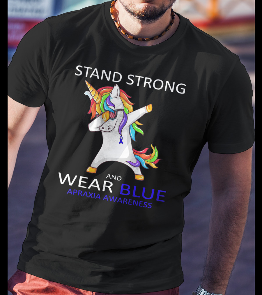 Stand Strong Wear Blue Apraxia Awareness Unicorn Dabbing T-Shirt