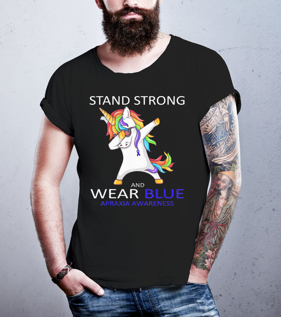Stand Strong Wear Blue Apraxia Awareness Unicorn Dabbing T-Shirt