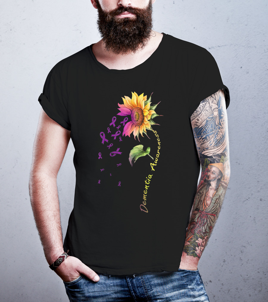 Dementia Awareness Sunflower With Purple Ribbons T-Shirt