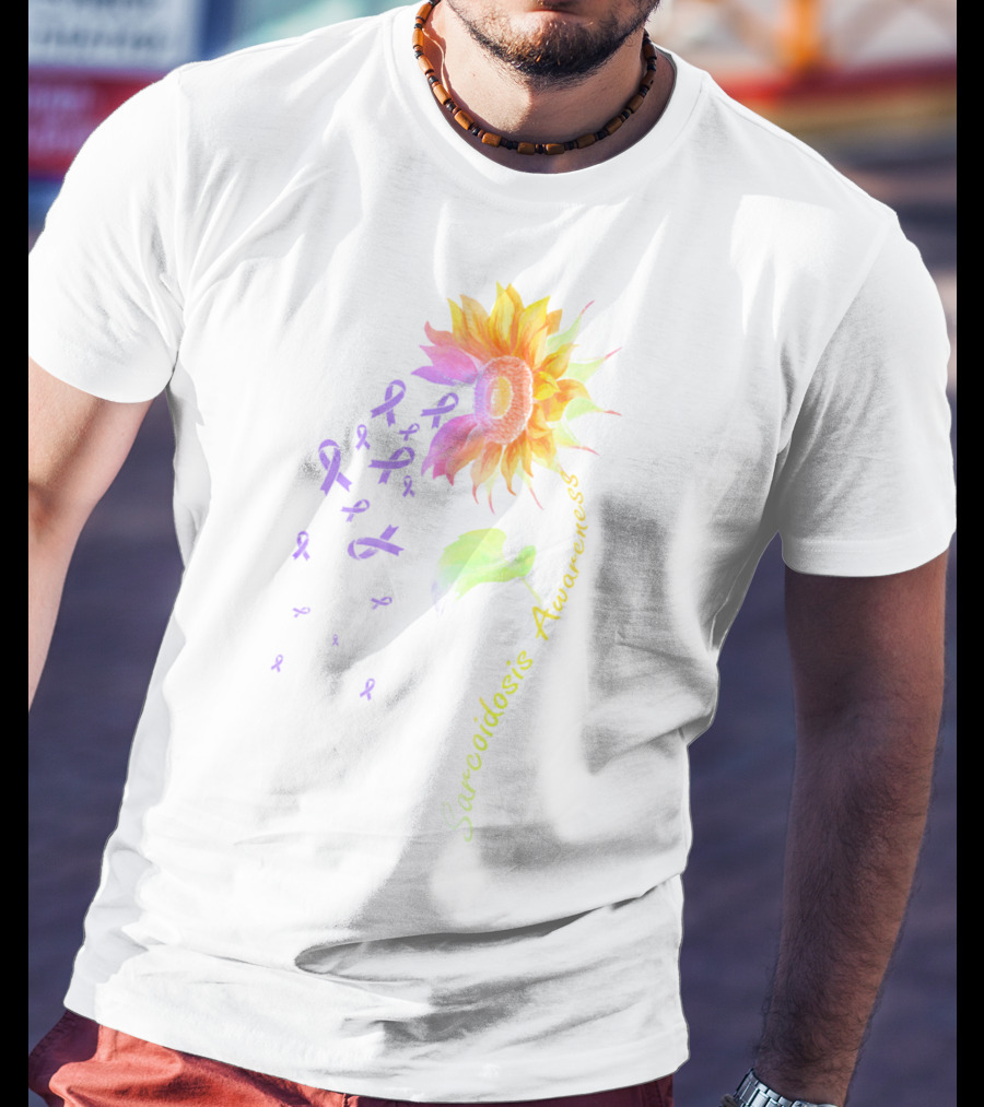 Sarcoidosis Awareness Sunflower With Purple Ribbons T-Shirt