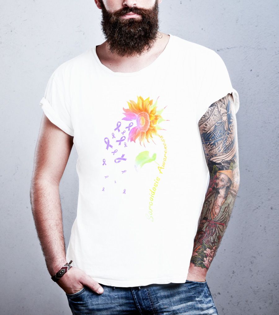 Sarcoidosis Awareness Sunflower With Purple Ribbons T-Shirt