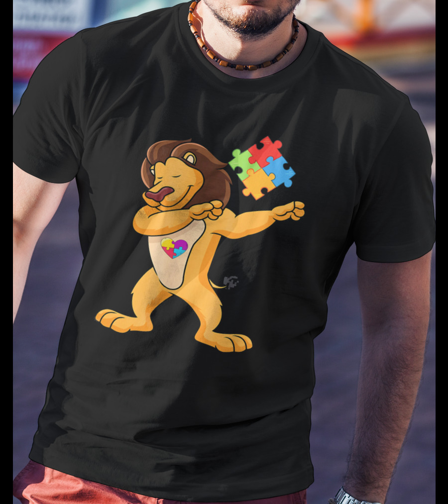 Lion Dab Puzzle Piece Autism Awareness T-Shirt