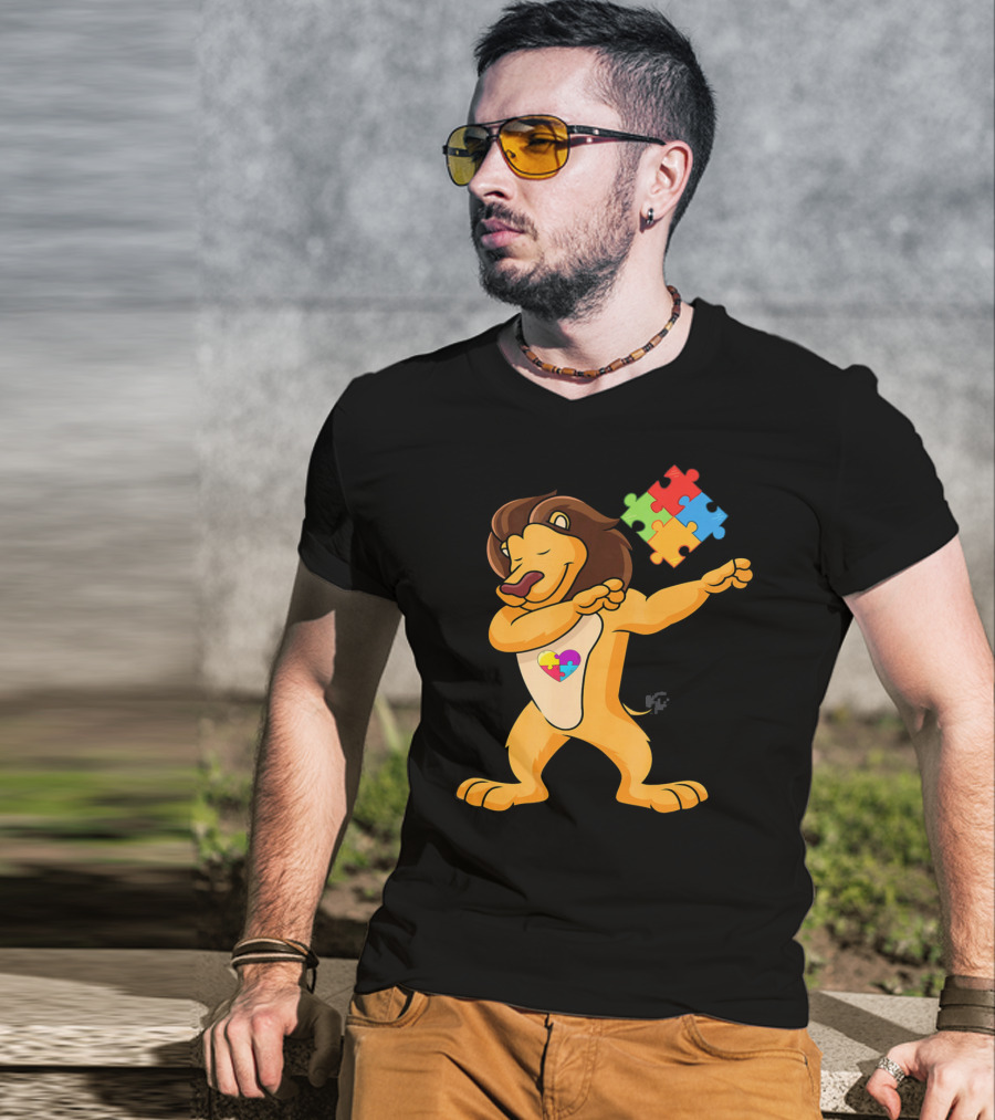 Lion Dab Puzzle Piece Autism Awareness T-Shirt