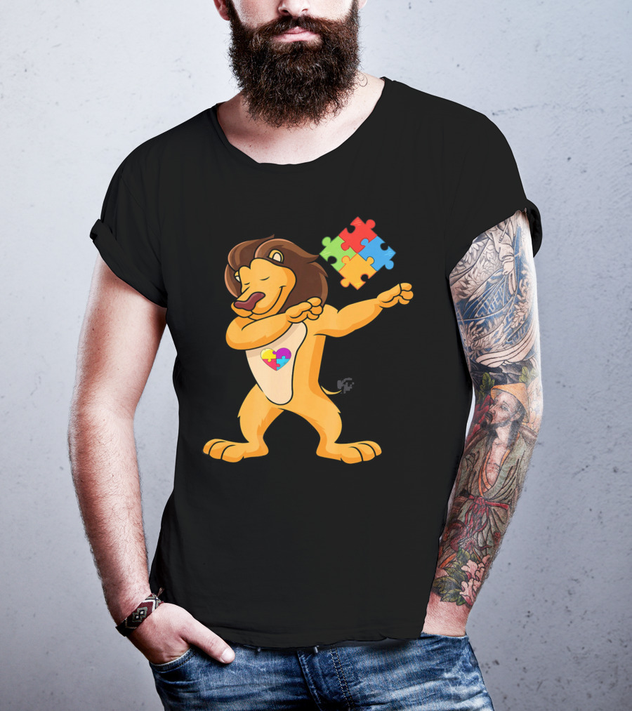 Lion Dab Puzzle Piece Autism Awareness T-Shirt