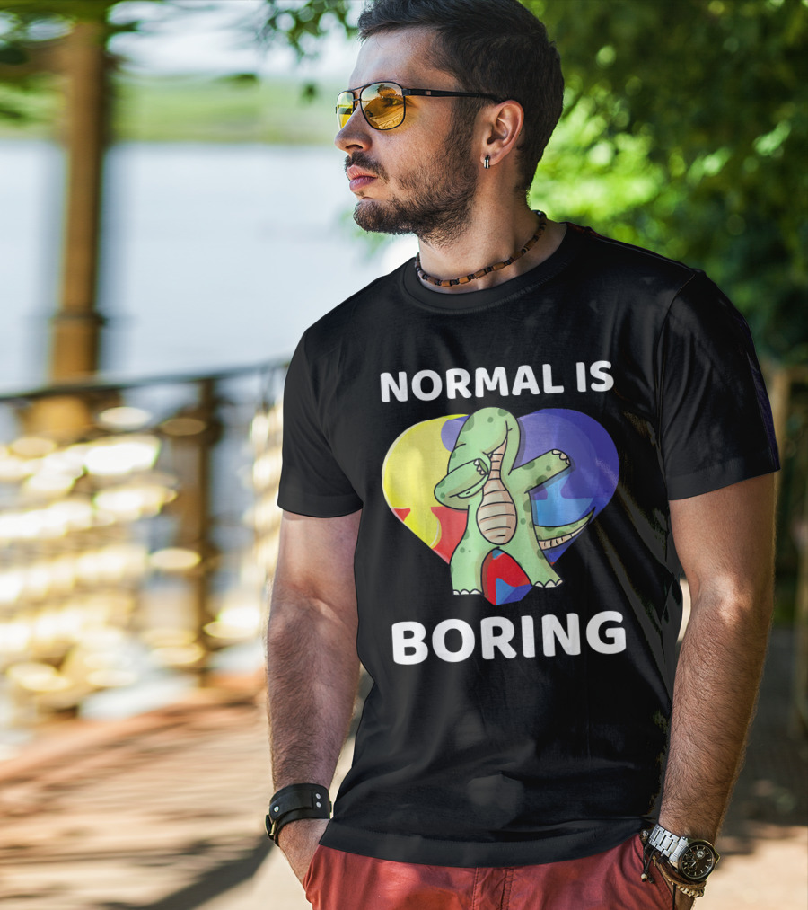 Normal Is Boring Autism Awareness Brontosaurus Dinosaur T-Shirt