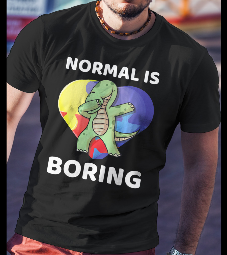 Normal Is Boring Autism Awareness Brontosaurus Dinosaur T-Shirt