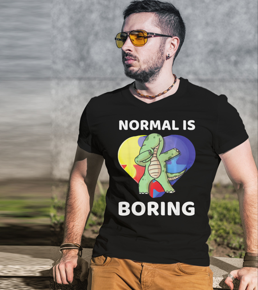 Normal Is Boring Autism Awareness Brontosaurus Dinosaur T-Shirt