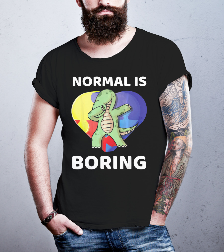 Normal Is Boring Autism Awareness Brontosaurus Dinosaur T-Shirt