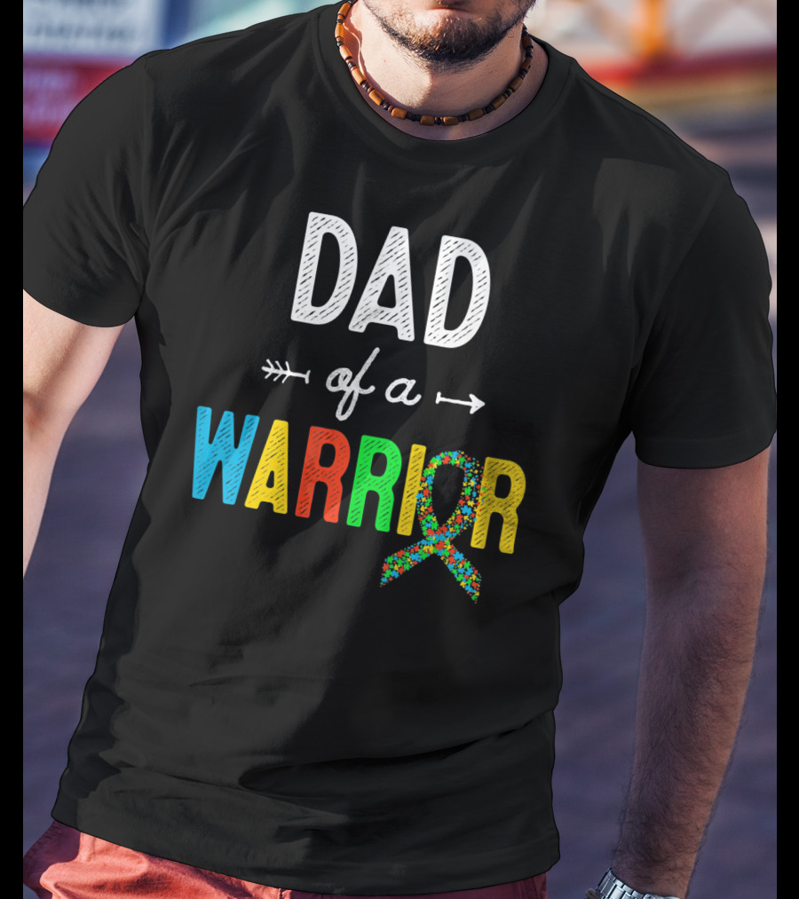 Dad Of A Warrior Autism Awareness Support Puzzle T-Shirt