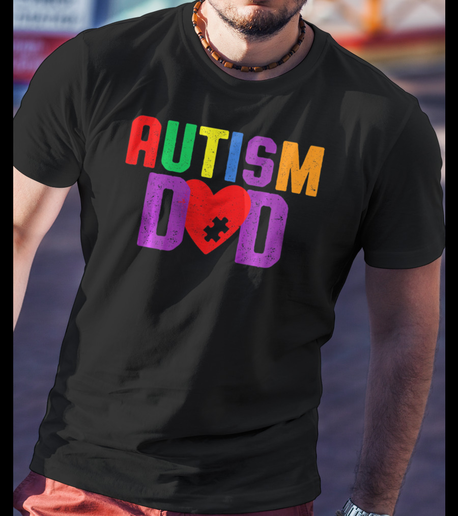 AUTISM DAD Heart Puzzle Awareness T-Shirt