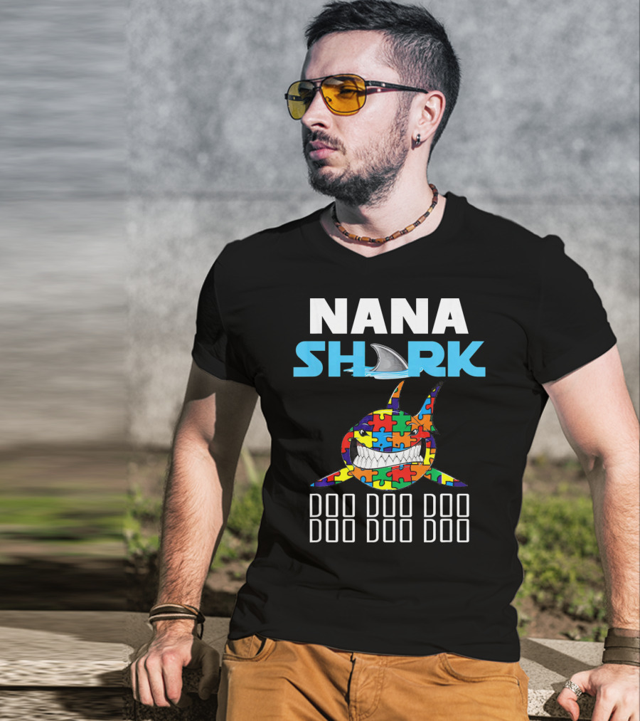 Nana Shark Autism Awareness Puzzle Doo Doo Doo T-Shirt
